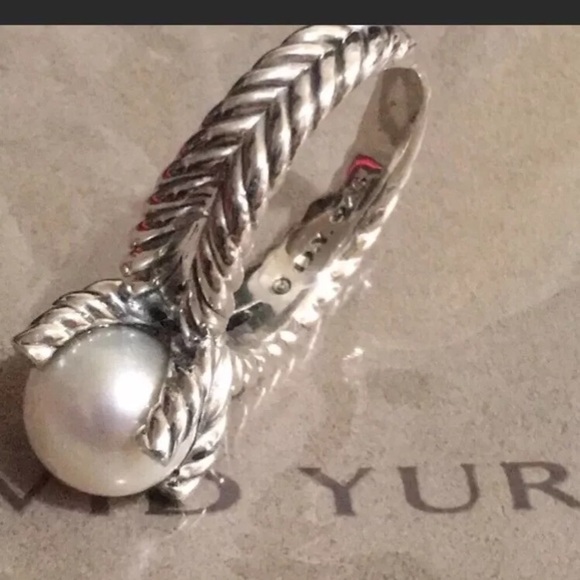 David Yurman 10mm Cable Cultured Freshwater Pearl & Diamonds Ring Size 6.5 - Picture 3 of 8
